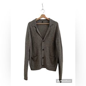 Muji 100% wool grey cardigan, classic preppy American style, men’s large.